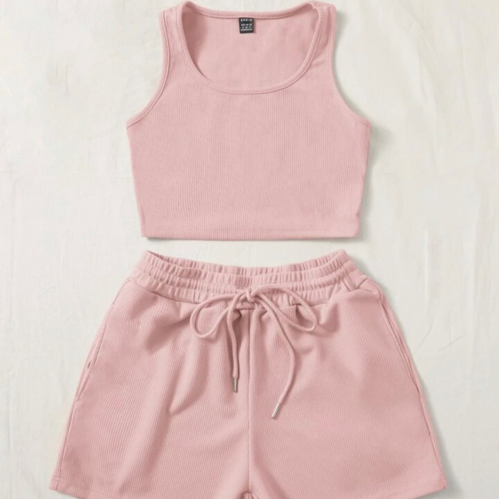 Baby Pink tank and track short set